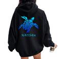 Nassau Bahamas Vintage Retro Tribal Sea Turtle Vacation Women Oversized Hoodie Back Print Black