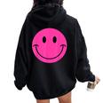 Pink Smile Face Cute Happy Peace Smiling Face Girls Women Oversized Hoodie Back Print Black