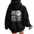 Raccoon 3 Racoons Howling At Moon Weird Cursed Women Oversized Hoodie Back Print Black