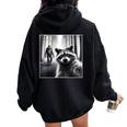 Raccoon & Bigfoot Selfie Women's Oversized Hoodie | Back Print Black