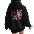 Raccoon Coffee Lover Women's Vintage Hoodie - Oversized & Back Print Black