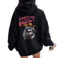 Raccoon Theme Women's Oversized Hoodie - Quirky Strawberry Design Black
