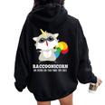 Racoonicorn Trash Panda Raccoon With Unicorn Horn Women Oversized Hoodie Back Print Black