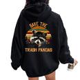 Save The Trash Pandas Raccoon Shirt Raccoon Animal T-Shirt Women Oversized Hoodie Back Print Black