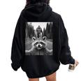 Scared Raccoon & Bigfoot Graphic Women's Oversized Hoodie Black