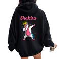 Shakira Nombre Personalizado Cumpleaños Dabbing Unicorn Queen Women Oversized Hoodie Back Print Black