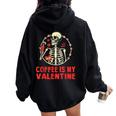 Skeleton Coffee Is My Valentine Valentines Day Women Women Oversized Hoodie Back Print Black