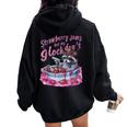 Strawberry Jam Graphic Women's Oversized Hoodie - Fun Raccoon Back Print Black