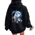 Three Animal Howling Moon Hoodie - Women’s Oversized Back Print Black
