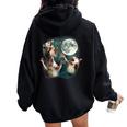 Three Possum Moon 3 Opossum Weird Cursed Meme Women Oversized Hoodie Back Print Black