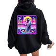 Vaporwave Raccoon Retrowave Synthwave Raccoon Meme Women Oversized Hoodie Back Print Black