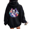 Watercolor Floral Boston Terrier Mama Dog Lover Mother's Day Women Oversized Hoodie Back Print Black