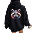 Watercolor Raccoon Hoodie - Modern Art Back Print Women’s Oversized Black