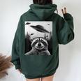 Alien UFO Raccoon Oversized Hoodie for Women | Unique Back Print Forest
