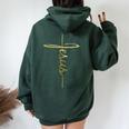 Christian Faith Cross Script Jesus Holy Symbol For Men Women Women Oversized Hoodie Back Print Forest