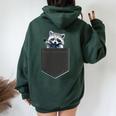 Cute Pocket Raccoon Women’s Oversized Hoodie - Back Print Style Forest