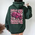 Girls Like Monster Trucks Too Pink Monster Truck Girls Women Oversized Hoodie Back Print Forest