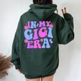 In My Gigi Era Pregnancy Announcement Grandma Mother's Day Small Black Women Oversized Hoodie Back Print Forest