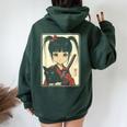 Japanese Gothic Kawaii Anime Samurai Cat Mom Woman Girls Women Oversized Hoodie Back Print Forest