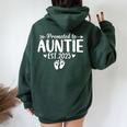 Promoted To Auntie Est 2025 Soon To Be New Aunt Baby Reveal Women Oversized Hoodie Back Print Forest