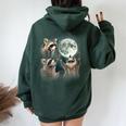 Raccoon 3 Racoons Howling At Moon Weird Cursed Women Oversized Hoodie Back Print Forest