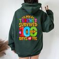 My Teacher Survived 100 Days Of Me Dab 100Th Days Of School Women Oversized Hoodie Back Print Forest