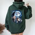 Three Animal Howling Moon Hoodie - Women’s Oversized Back Print Forest
