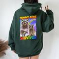 Tummy Ache Survivor Raccoon Small Women Oversized Hoodie Back Print Forest
