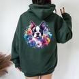 Watercolor Floral Boston Terrier Mama Dog Lover Mother's Day Women Oversized Hoodie Back Print Forest