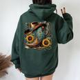 Western Cowboy Boot Horseshoe Sunflower Rope Cowgirl Boot Women Oversized Hoodie Back Print Forest