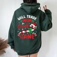 Will Trade Mom For Candy Cane Boys Girls Kids Christmas Women Oversized Hoodie Back Print Forest