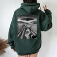 Cat Selfie With Alien Ufo bigfoot For Women Women Oversized Hoodie Back Print Navy Blue