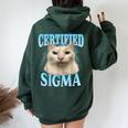 Certified Sigma Cat Meme Humorous Joke Sarcastic Women Oversized Hoodie Back Print Navy Blue