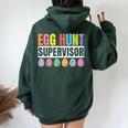 Egg Hunt Supervisor Mom Dad Egg Hunting Squad Girls Boys Women Oversized Hoodie Back Print Navy Blue