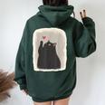 Japanese Anime Cute Cat Heart Kawaii Black Cat Heart Girls Women Oversized Hoodie Back Print Navy Blue