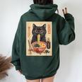 Kawaii Noodles Soup Anime Japanese Ramen Cat Ns Girls Women Oversized Hoodie Back Print Navy Blue