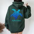 Nassau Bahamas Vintage Retro Tribal Sea Turtle Vacation Women Oversized Hoodie Back Print Navy Blue