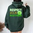 Respect Your Mother Earth Day Women Oversized Hoodie Back Print Navy Blue