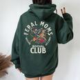 Retro Feral Moms Social Club Sarcastic Saying Mothers Women Oversized Hoodie Back Print Navy Blue