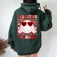 Retro Groovy Valentines Day Girl Valentine Vibes Women Oversized Hoodie Back Print Navy Blue