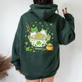St Patrick's Day Irish Ramen Cats Cute Anime Girls Women Oversized Hoodie Back Print Navy Blue