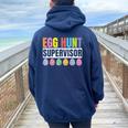 Egg Hunt Supervisor Mom Dad Egg Hunting Squad Girls Boys Women Oversized Hoodie Back Print Forest