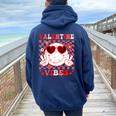 Retro Groovy Valentines Day Girl Valentine Vibes Women Oversized Hoodie Back Print Forest