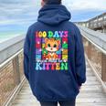 100Th Day Of School You Must Be Kitten Cat Lover Groovy Women Oversized Hoodie Back Print Navy Blue