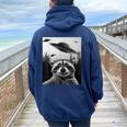 Alien UFO Raccoon Oversized Hoodie for Women | Unique Back Print Navy Blue