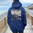 Alien UFO Raccoon Women Oversized Hoodie Back Print Navy Blue