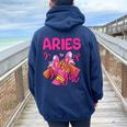 Aries Girl Birthday Queen Sneakers Zodiac Sign Women Oversized Hoodie Back Print Navy Blue