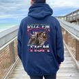 Autism Meme Oversized Hoodie for Women | Cozy Back Print Racoon Design Navy Blue