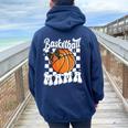 Basketball Mama Coquette Bow Game Day Sports Lover Mom Women Oversized Hoodie Back Print Navy Blue