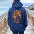 Calavera Khokhloma Women Oversized Hoodie Back Print Navy Blue